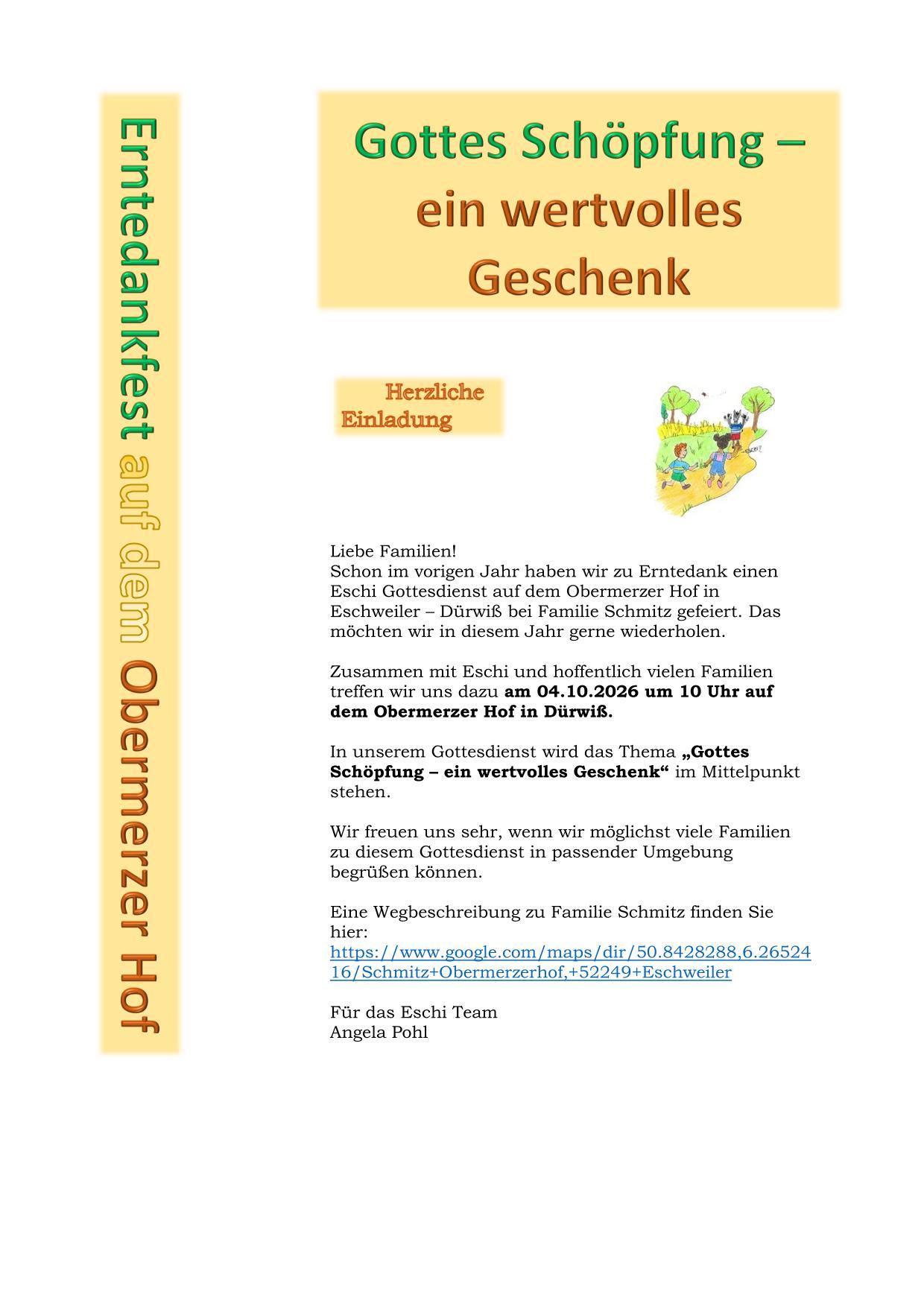 Einladung zum Erntedankgottesdienst Eschi