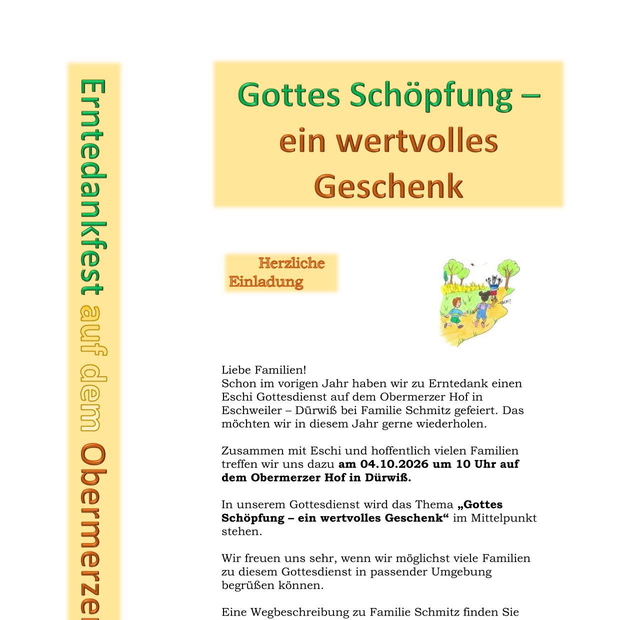 Einladung zum Erntedankgottesdienst Eschi