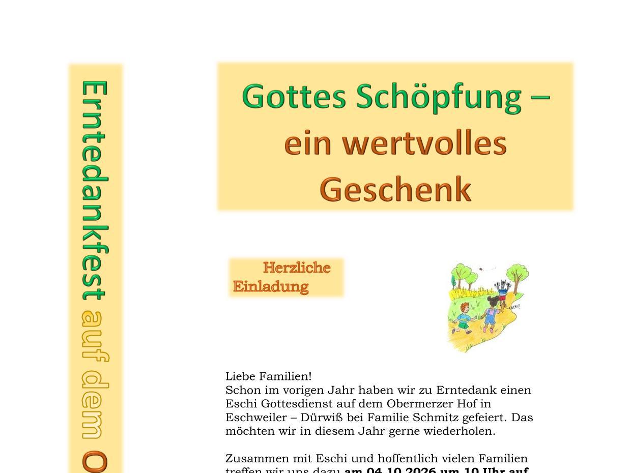 Einladung zum Erntedankgottesdienst Eschi
