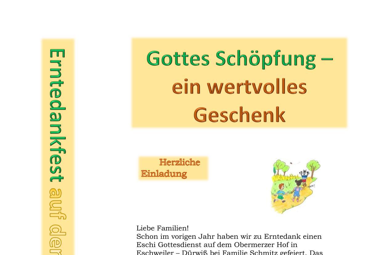 Einladung zum Erntedankgottesdienst Eschi