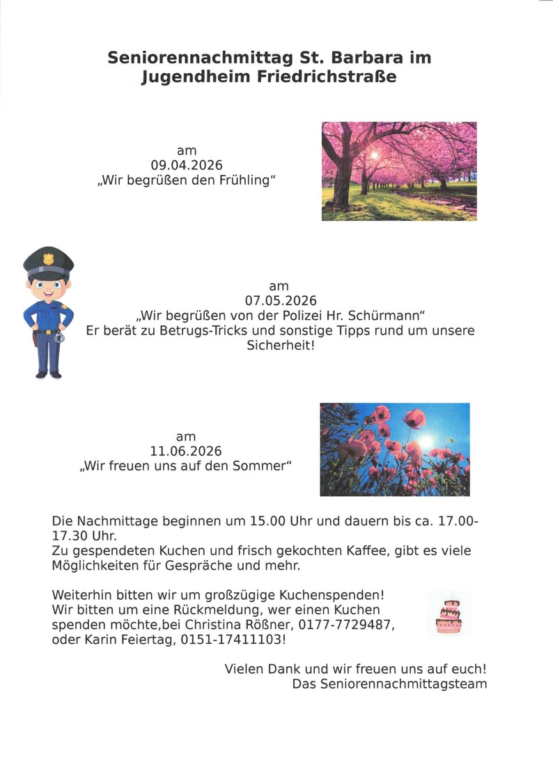 Seniorennachmittag April bis Juni